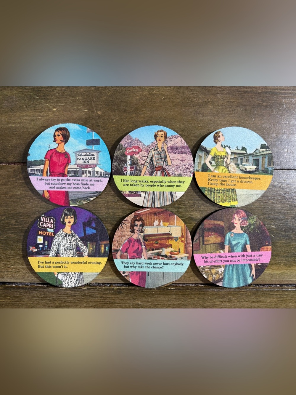 NEW Vintage Style Set of 6 Funny Women’s Coster Set